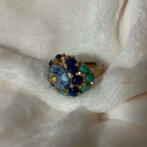 Blue & green stone chunky adjustable ring